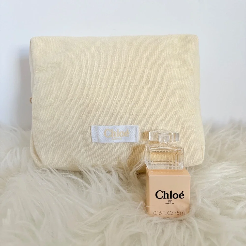 Chloe Parfums Cream Canvas Cosmetic Bag and 5ml Mini Eau de Parfum Set